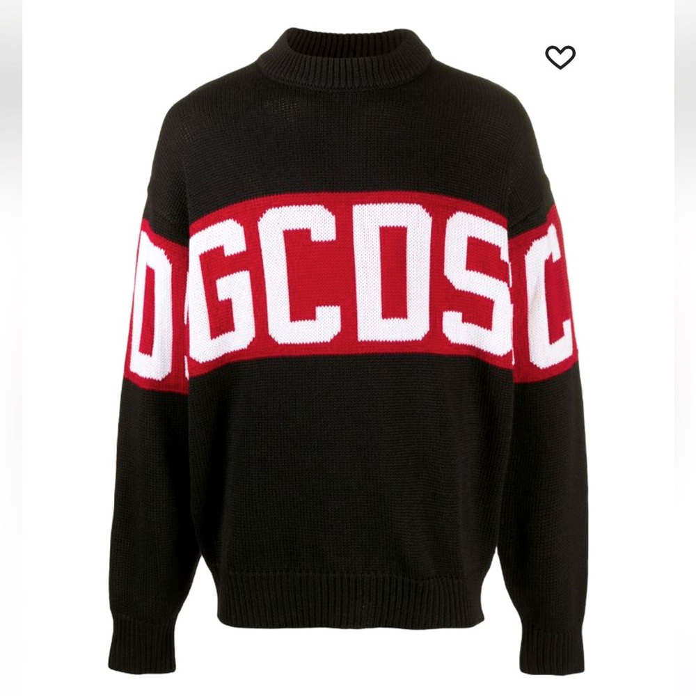 GCDS Black Red Logo Knit Crewneck Sweater size M